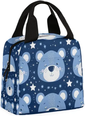 Blue Bear Lunch Bag Cute Bear Tote Lunch Bag Reusable Lunch Box Leakproof Cooler Bag