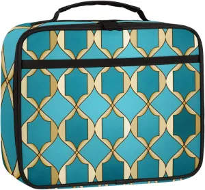 Blue Geometric Square Lunch Bag Boho Square Tote Lunch Bag Reusable Lunch Box Leakproof Cooler Bag