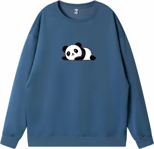 Bobeutou Cute Panda Print Crewneck Sweatshirt Women Pullove Long Sleeve Oversized Hoodie for Teen Girls Loose Y2k Kawaii Tops