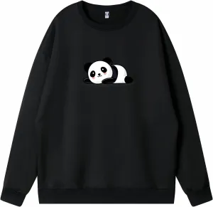 Bobeutou Cute Panda Print Crewneck Sweatshirt Women Pullove Long Sleeve Oversized Hoodie for Teen Girls Loose Y2k Kawaii Tops