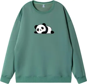 Bobeutou Cute Panda Print Crewneck Sweatshirt Women Pullove Long Sleeve Oversized Hoodie for Teen Girls Loose Y2k Kawaii Tops