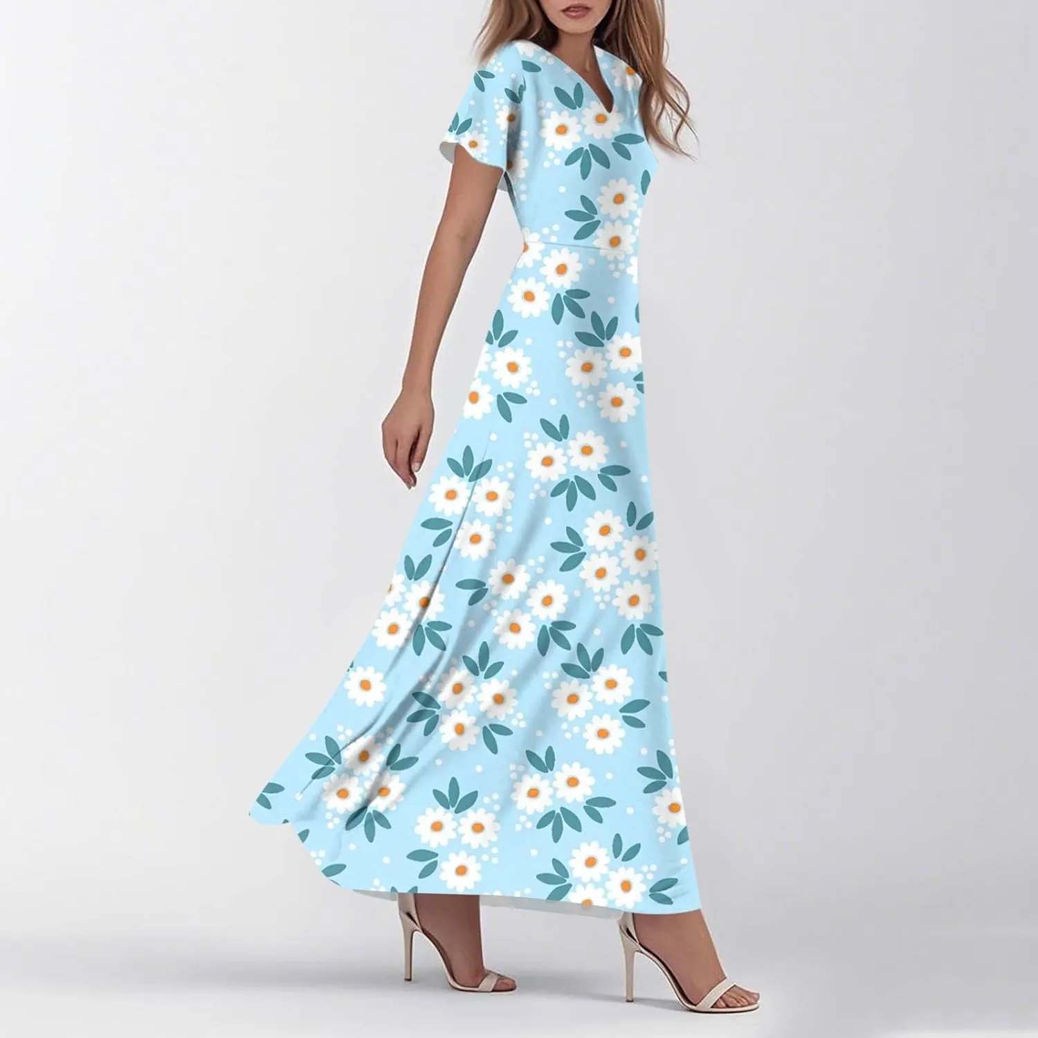Boho Dresses for Women 2025 Floral Maxi Dress - Short Sleeve Summer Wedding Guest Dress Empire Waist Modest Midi Dresses