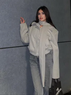 Bomber Wool Jacket with Scarf - Leocansa