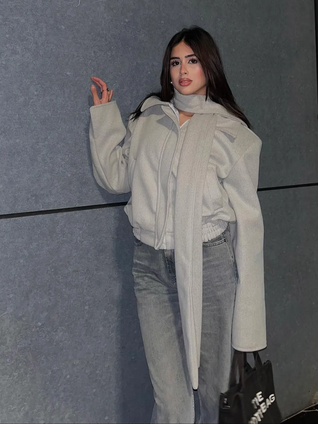 Bomber Wool Jacket with Scarf - Leocansa
