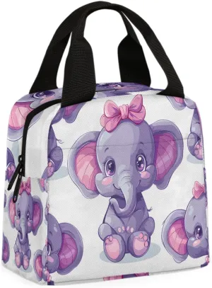 Bow Elephant Lunch Bag Watercolor Elephant Tote Lunch Bag Reusable Lunch Box Leakproof Cooler Bag