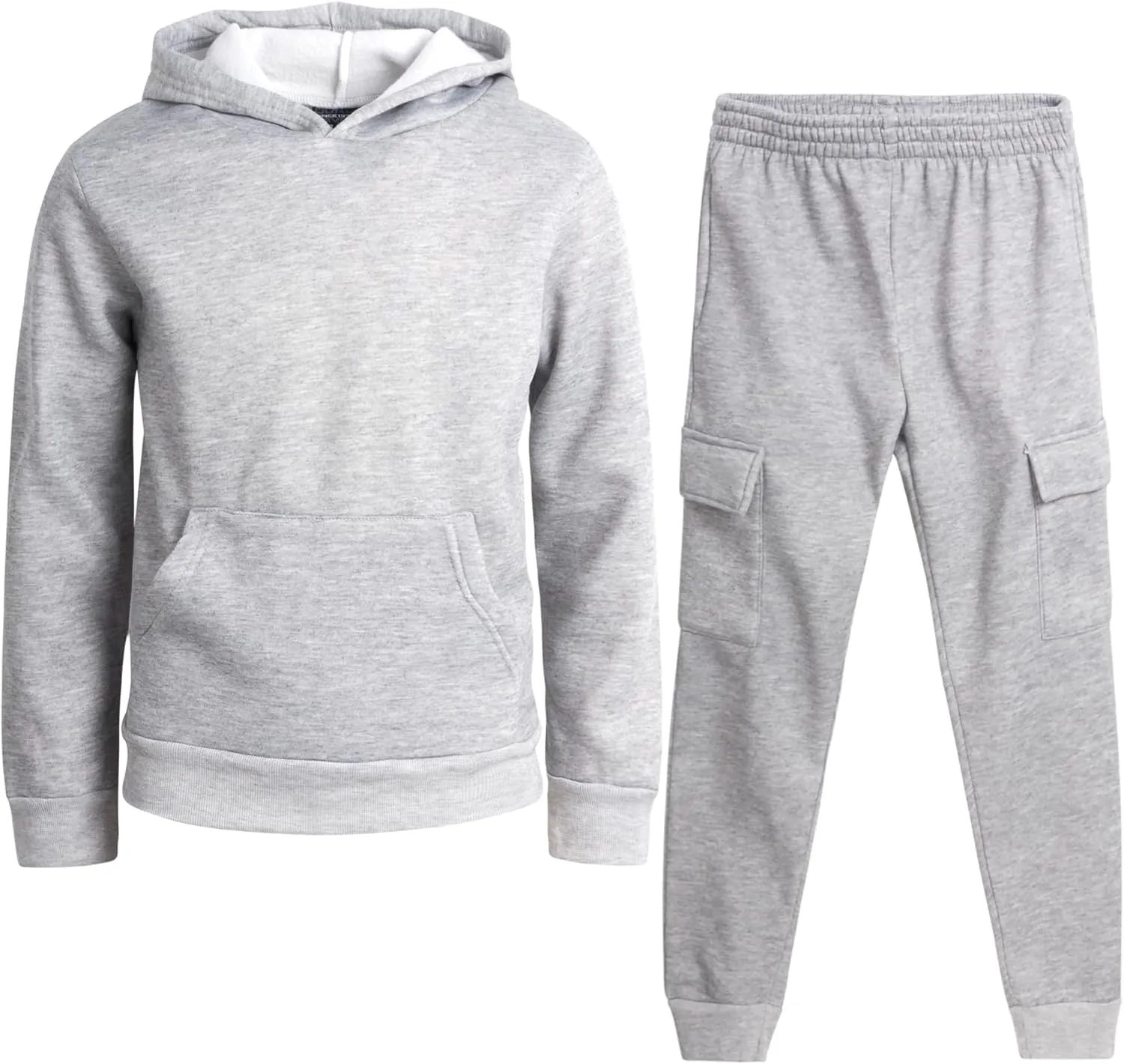 Boys' Fleece Jogger Set - 2 Piece Basic Solid Pullover Hoodie and Cargo Pocket Sweatpants (Size: 8-18)