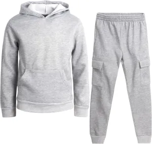 Boys' Fleece Jogger Set - 2 Piece Basic Solid Pullover Hoodie and Cargo Pocket Sweatpants (Size: 8-18)