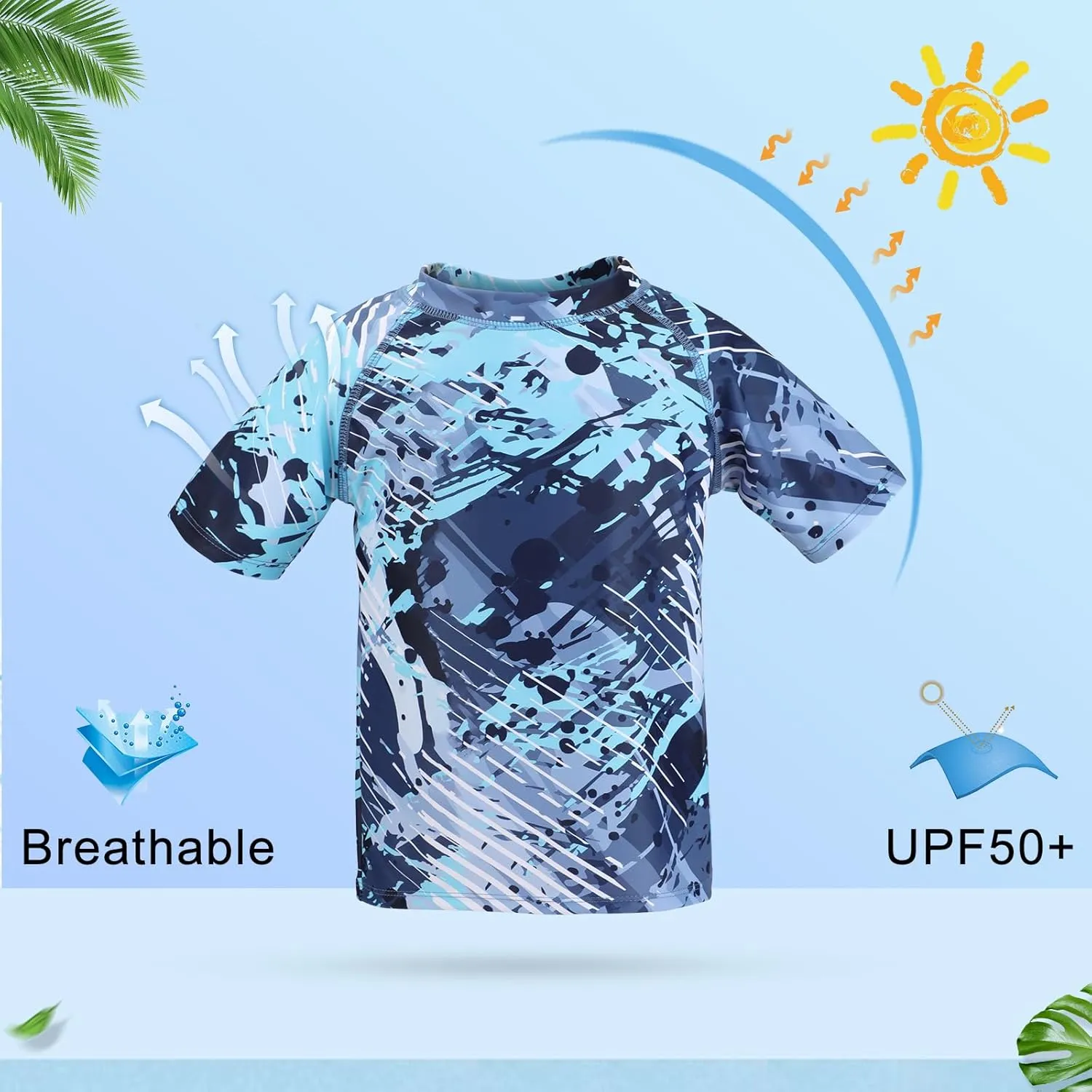 Boys Rash Guard Short Sleeve Toddler Kids Swim Shirt, Youth UPF 50  Surfing/Sun Suit