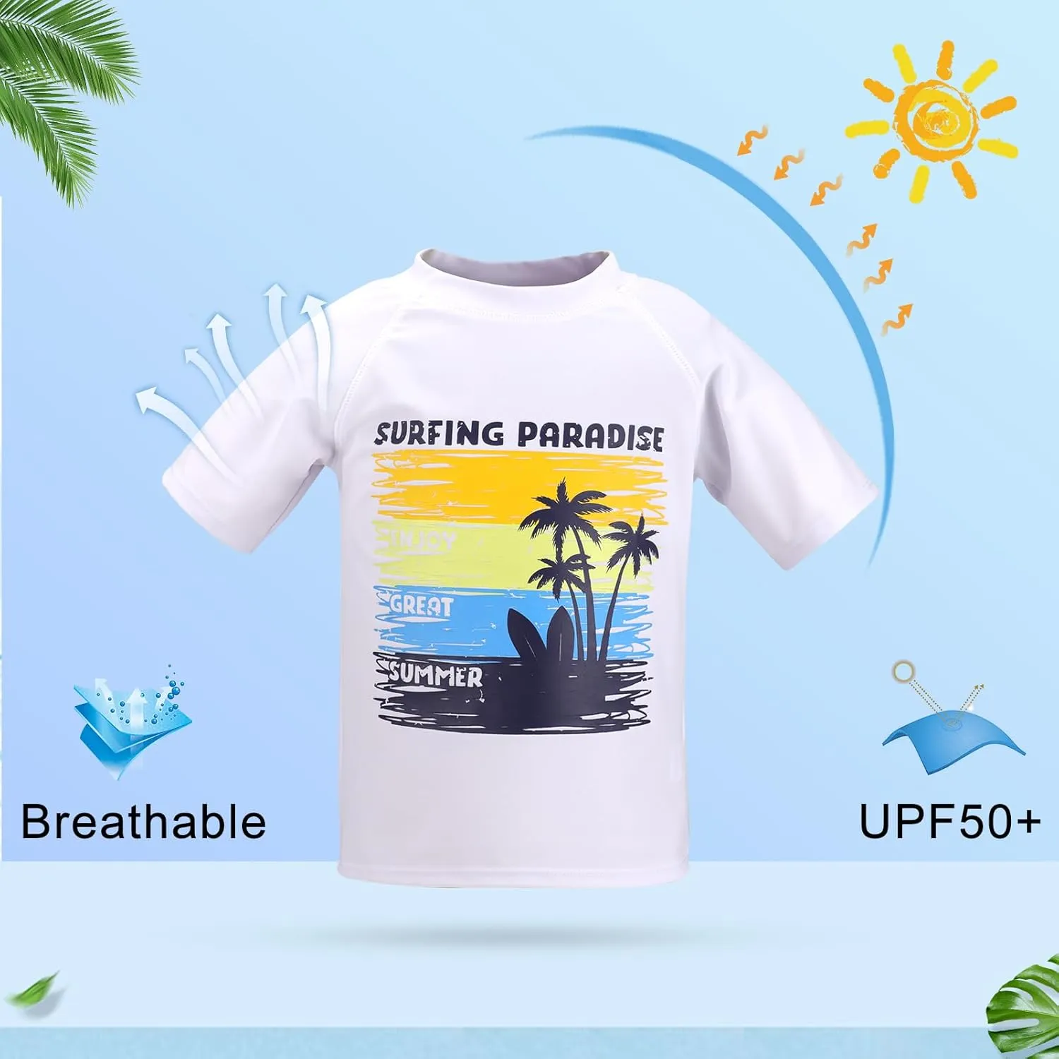 Boys Rash Guard Short Sleeve Toddler Kids Swim Shirt, Youth UPF 50  Surfing/Sun Suit