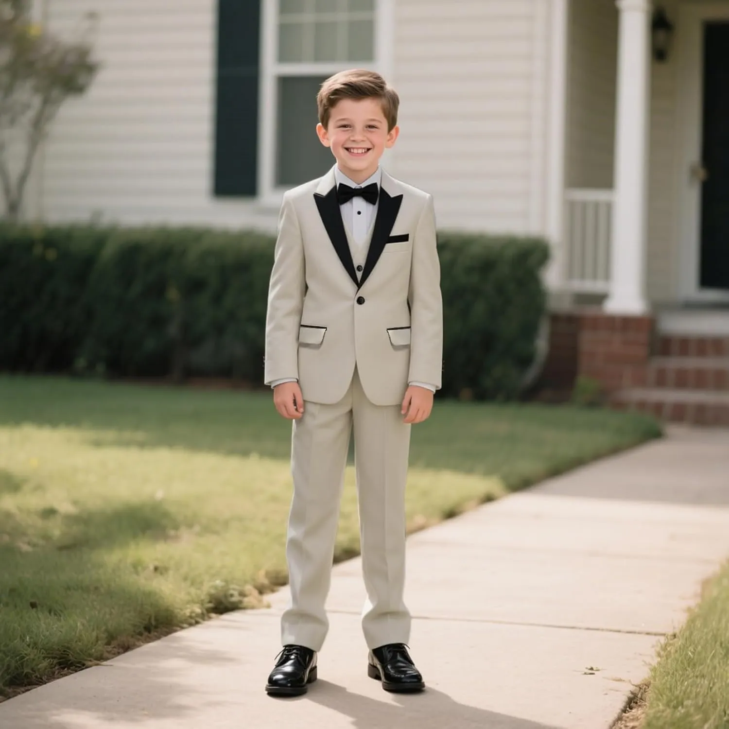 Boys Suits 3 Piece Slim Fit Formal Set One Button Solid Tuxedo Jacket Vest Pant for Kids Prom Wedding 4-16 Years Peak Lapel