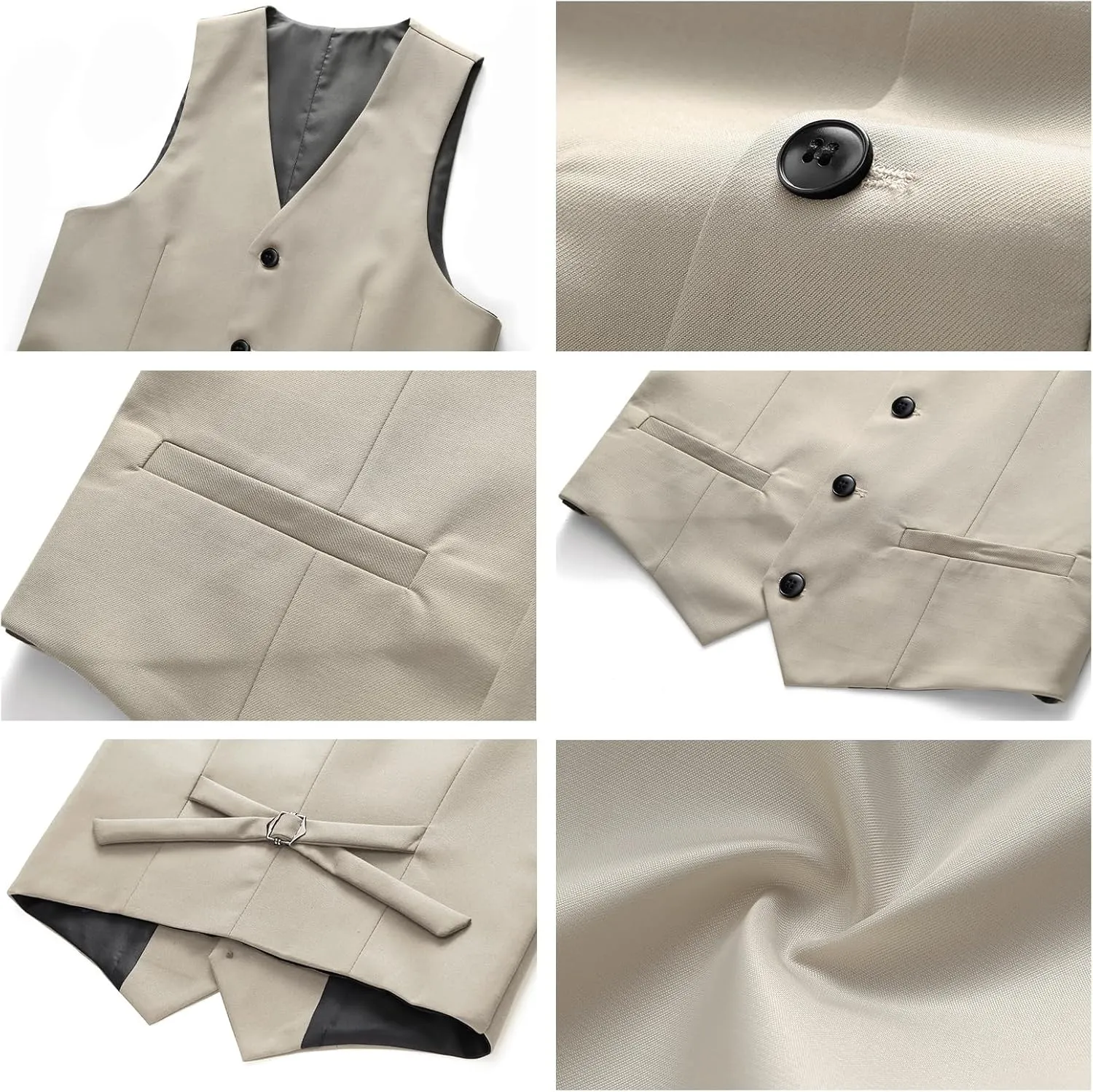Boys Suits 3 Piece Slim Fit Formal Set One Button Solid Tuxedo Jacket Vest Pant for Kids Prom Wedding 4-16 Years Peak Lapel