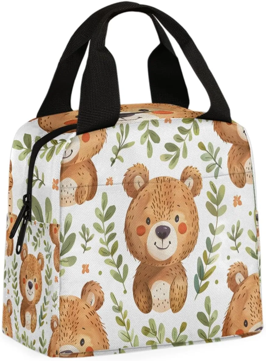 Branches Bear Lunch Bag Cute Bear Tote Lunch Bag Reusable Lunch Box Leakproof Cooler Bag
