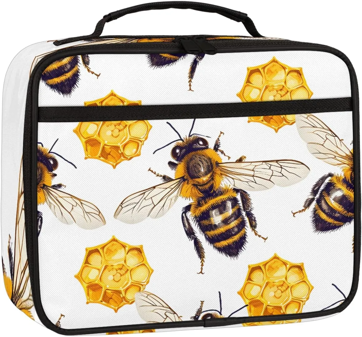 Bumble Bee Square Lunch Bag Bee Square Tote Lunch Bag Reusable Lunch Box Leakproof Cooler Bag