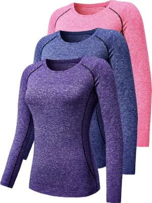 CADMUS 1 or 3 Pack Workout Long Sleeve Shirts for Women Dry Fit Compression Running Top