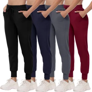 CAMPSNAIL 4 Pack Joggers for Women - Sweatpants with Pockets Lightweight Comfy Yoga Pants for Workout Travel Lounge