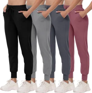 CAMPSNAIL 4 Pack Joggers for Women - Sweatpants with Pockets Lightweight Comfy Yoga Pants for Workout Travel Lounge