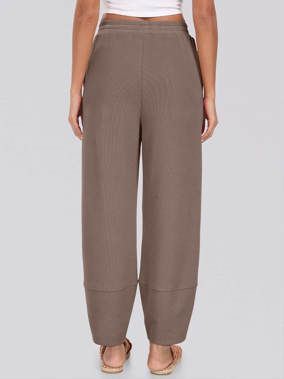 Caracilia Women Wide Leg Pants Casual Elastic Waist Loose Baggy Harem Comfy Beach Lounge Sweatpants with Pockets