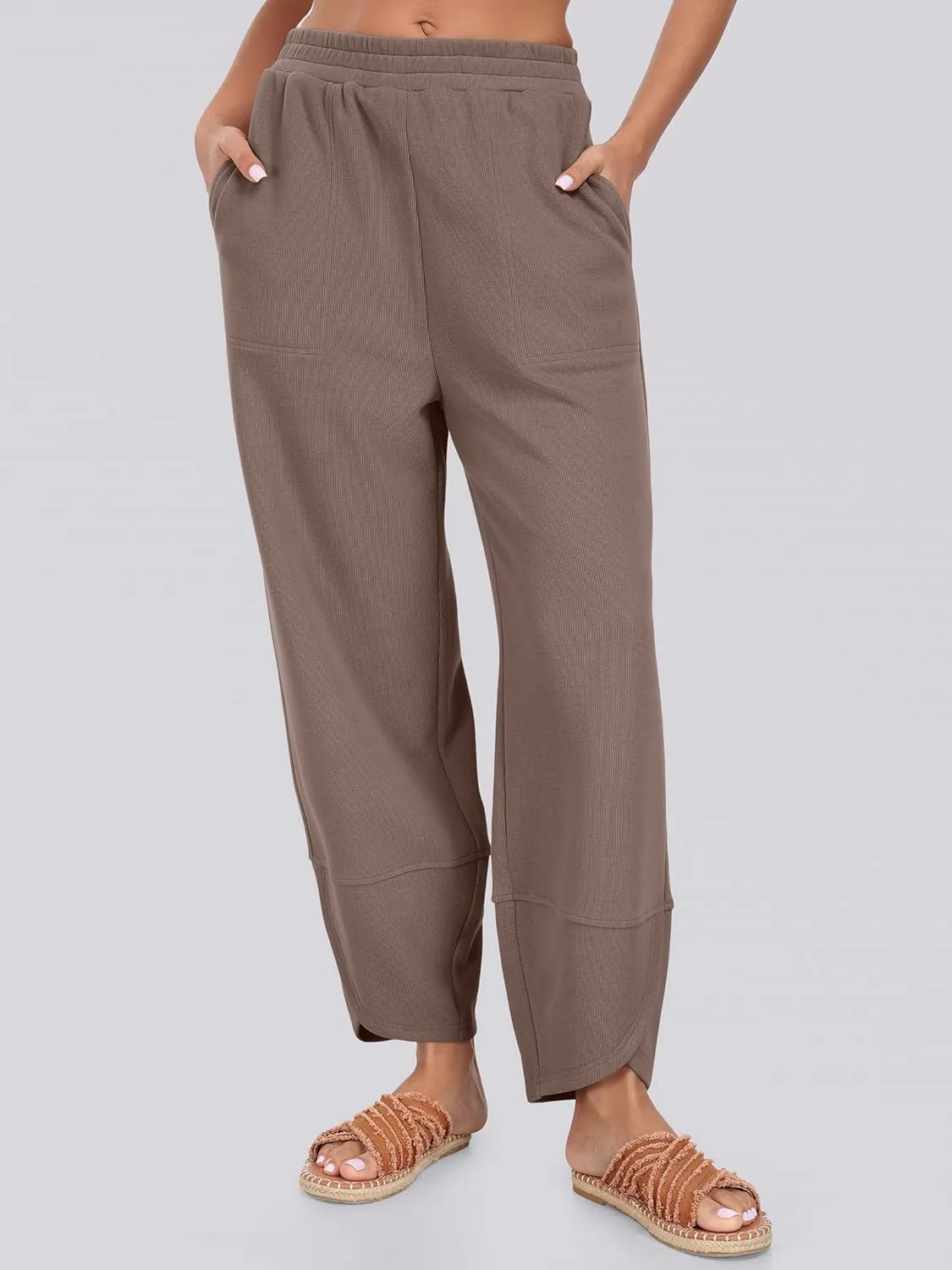 Caracilia Women Wide Leg Pants Casual Elastic Waist Loose Baggy Harem Comfy Beach Lounge Sweatpants with Pockets