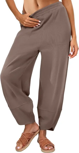 Caracilia Women Wide Leg Pants Casual Elastic Waist Loose Baggy Harem Comfy Beach Lounge Sweatpants with Pockets