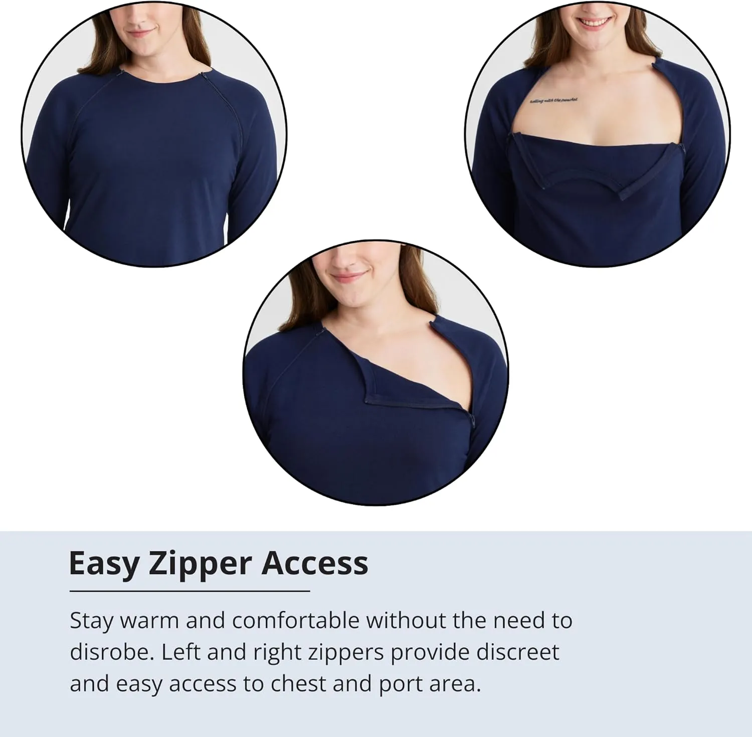 Care Wear Womens Long-Sleeve Chest Port Access Shirt  Womens Long-Sleeve Shirt with Port Access for Central Line