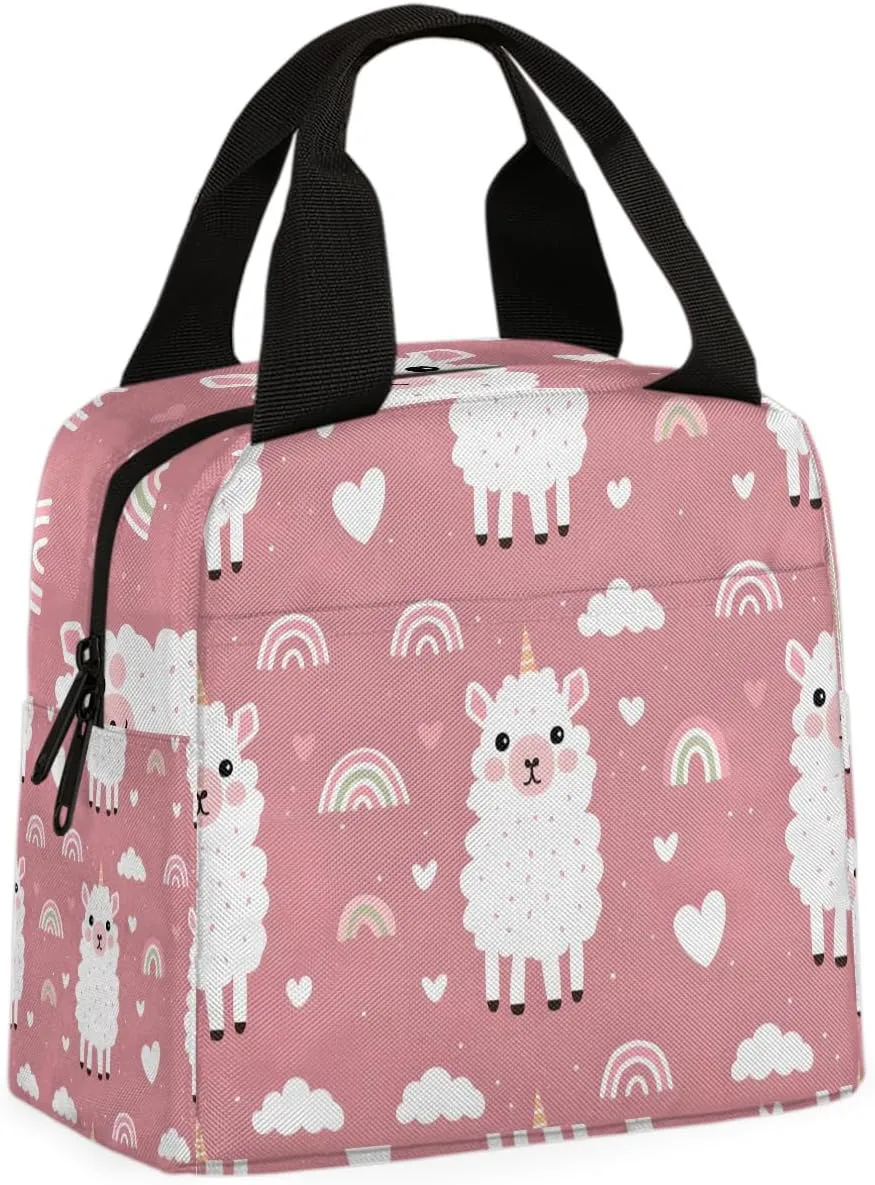 Cartoon Alpacas Lunch Bag Animal Alpaca Tote Lunch Bag Reusable Lunch Box Leakproof Cooler Bag