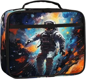 Cartoon Astronaut Square Lunch Bag Solar System Astronauts Square Tote Lunch Bag Reusable Lunch Box Leakproof Cooler Bag