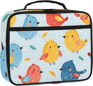 Cartoon Colorful Birds Square Lunch Bag Bird Square Tote Lunch Bag Reusable Lunch Box Leakproof Cooler Bag