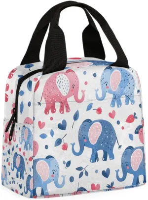 Cartoon Elephants Lunch Bag Colorful Elephant Tote Lunch Bag Reusable Lunch Box Leakproof Cooler Bag