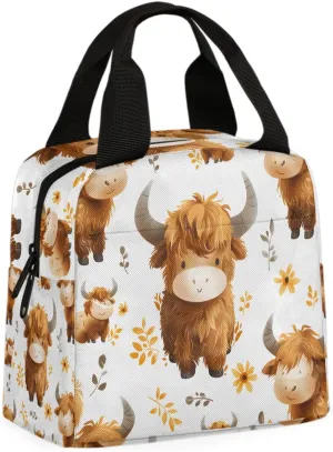 Cartoon Highland Cow Lunch Bag Cute Western Animals Tote Lunch Bag Reusable Lunch Box Leakproof Cooler Bag