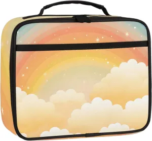 Cartoon Rainbow Square Lunch Bag Cute Colorful Sky Clouds Stars Square Tote Lunch Bag Reusable Lunch Box Leakproof Cooler Bag