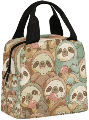 Cartoon Sloths Lunch Bag Animal Sloth Tote Lunch Bag Reusable Lunch Box Leakproof Cooler Bag