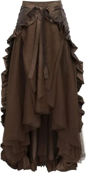 Charella Gothic Skirt for Women - Layered Ruched Hem Medieval Goth Steampunk Skirt for Halloween Masquerade Party Dress