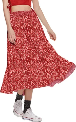 CHARTOU Women's Casual Contrast Polka Dot Chiffon Bohemia Swing Beach Midi A-Line Skirts