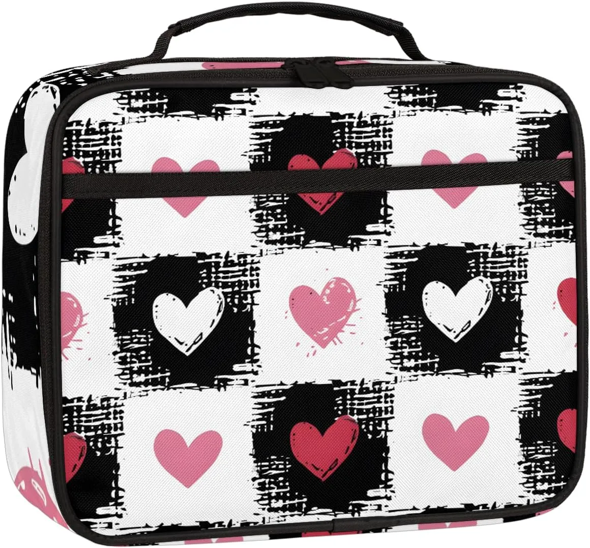 Check Heart Square Lunch Bag Sweet Heart Square Tote Lunch Bag Reusable Lunch Box Leakproof Cooler Bag