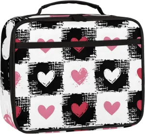 Check Heart Square Lunch Bag Sweet Heart Square Tote Lunch Bag Reusable Lunch Box Leakproof Cooler Bag