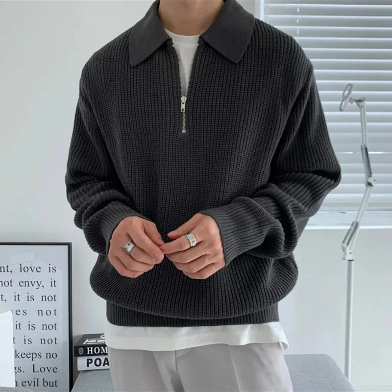ChicMy-Fall Outfits -Men's Outfits Autumn Men's Luxury Knitted Pullover Sweater Casual Korean Stretch Zipper Solid Color Long Sleeve Loose Warmth Knitwear