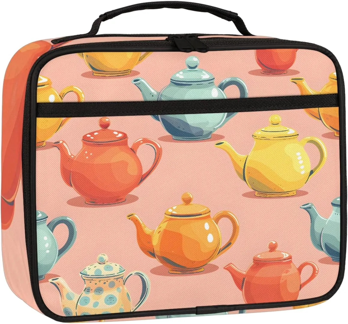 Chinese kettle Square Lunch Bag Colorful Kettle Square Tote Lunch Bag Reusable Lunch Box Leakproof Cooler Bag