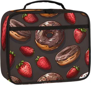 Chocolate Donut Square Lunch Bag Strawberry Donut Square Tote Lunch Bag Reusable Lunch Box Leakproof Cooler Bag