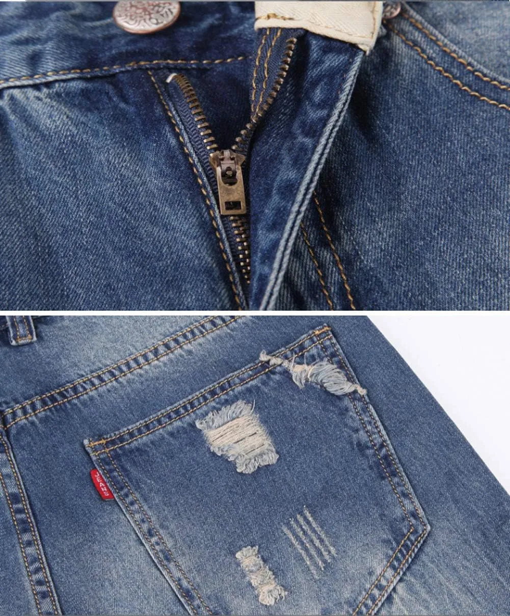 chouyatou Men's Casual Distressed Style Tapered Leg Harem Jogger Jeans Crop Denim Pants