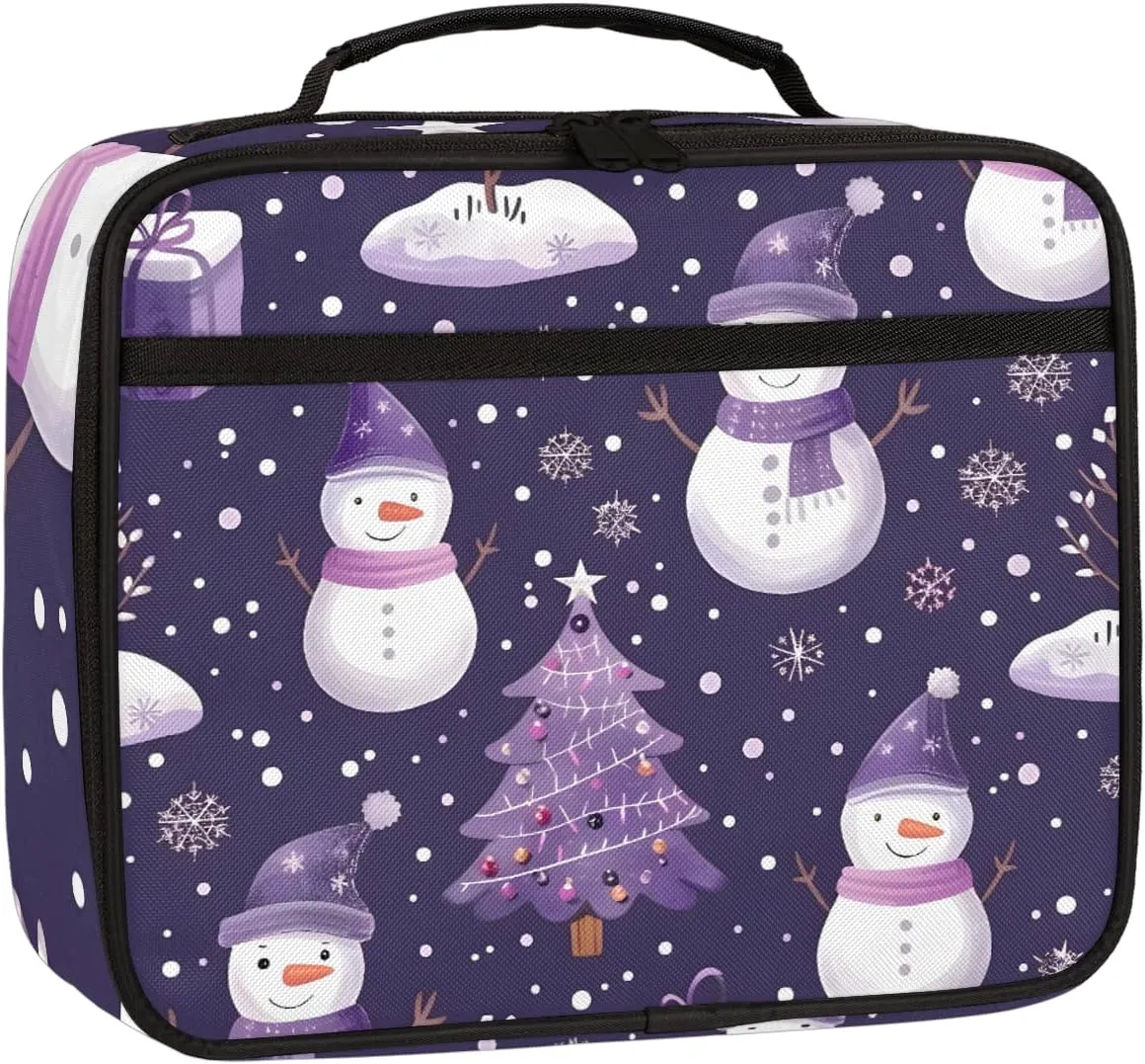 Christmas Snowman Square Lunch Bag Merry Christmas Square Tote Lunch Bag Reusable Lunch Box Leakproof Cooler Bag