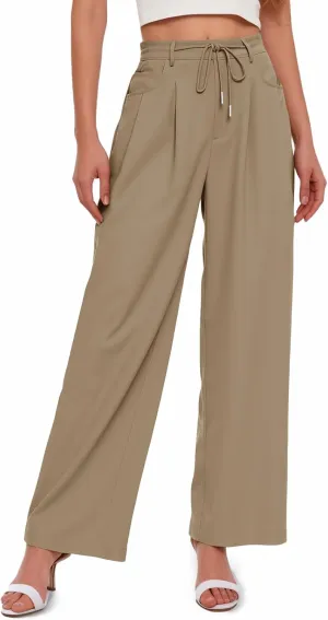 Cicy Bell Womens Wide Leg Dress Pants Elastic High Waist Pleated Work Pants Business Casual Trousers