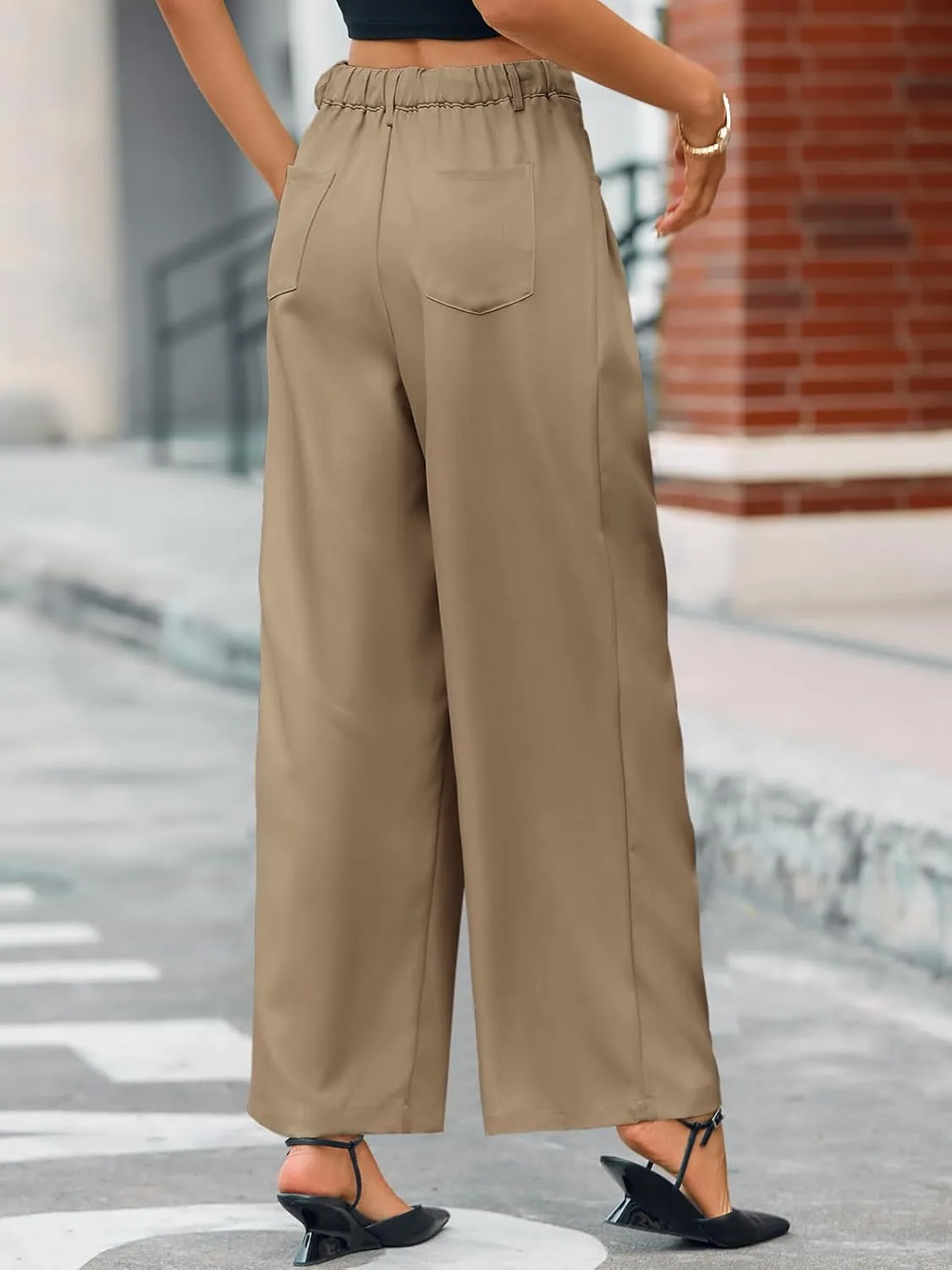 Cicy Bell Womens Wide Leg Dress Pants Elastic High Waist Pleated Work Pants Business Casual Trousers