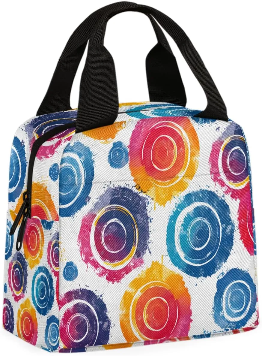 Color Circle Pattern Lunch Bag Color Pattern Tote Lunch Bag Reusable Lunch Box Leakproof Cooler Bag