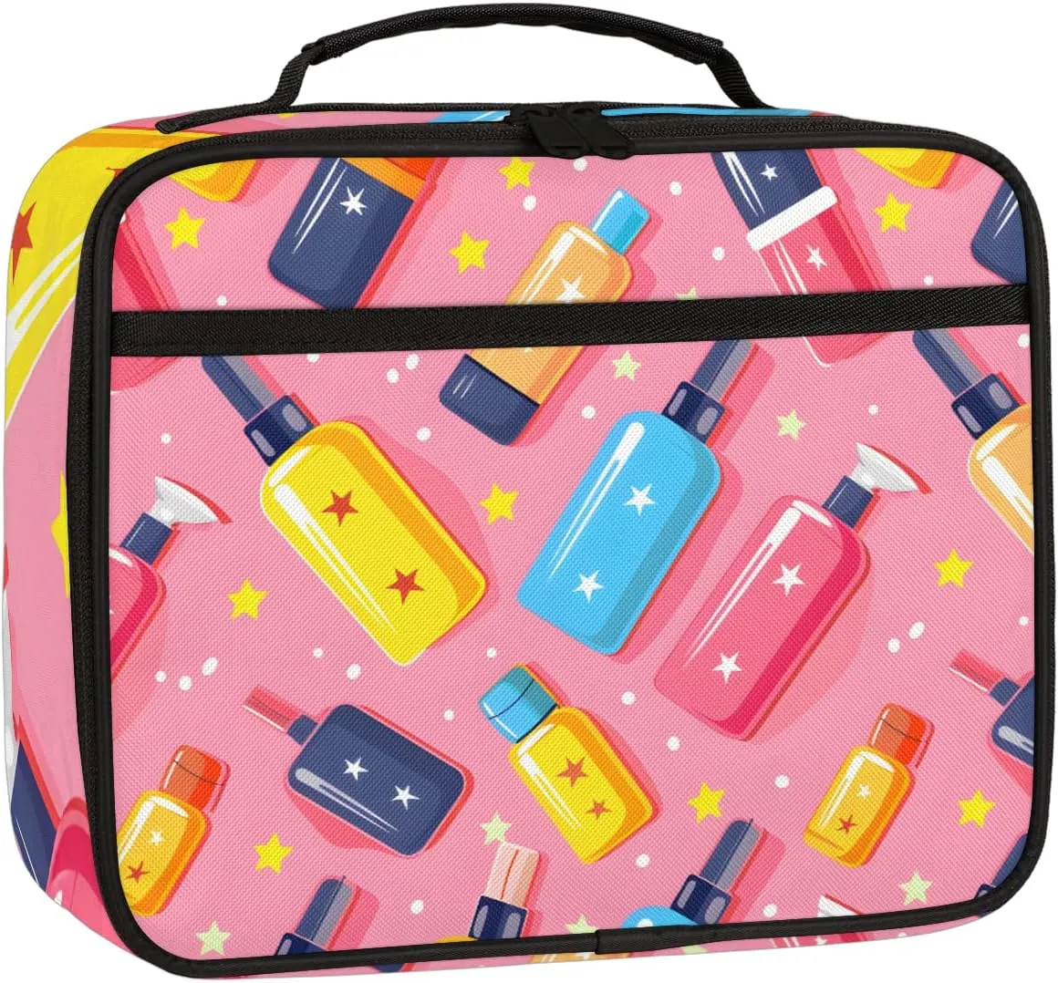 Colored Cosmetics Square Lunch Bag Cosmetics Square Tote Lunch Bag Reusable Lunch Box Leakproof Cooler Bag