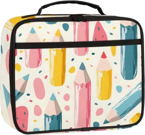 Colored Pencils Square Lunch Bag Cartoon Pencil Square Tote Lunch Bag Reusable Lunch Box Leakproof Cooler Bag
