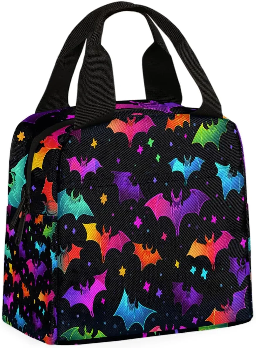 Colorful Bats Lunch Bag Cute Bats Tote Lunch Bag Reusable Lunch Box Leakproof Cooler Bag