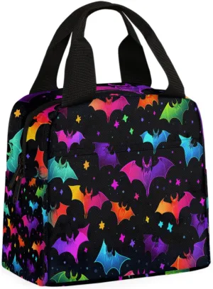Colorful Bats Lunch Bag Cute Bats Tote Lunch Bag Reusable Lunch Box Leakproof Cooler Bag