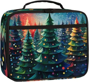 Colorful Christmas Tree Square Lunch Bag Christmas Tree Square Tote Lunch Bag Reusable Lunch Box Leakproof Cooler Bag