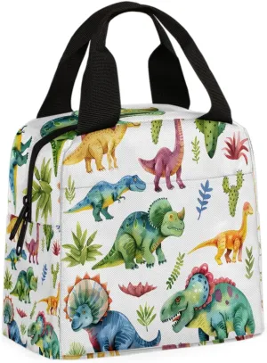 Colorful Dinosaur Lunch Bag Watercolor Dinosaurs Tote Lunch Bag Reusable Lunch Box Leakproof Cooler Bag