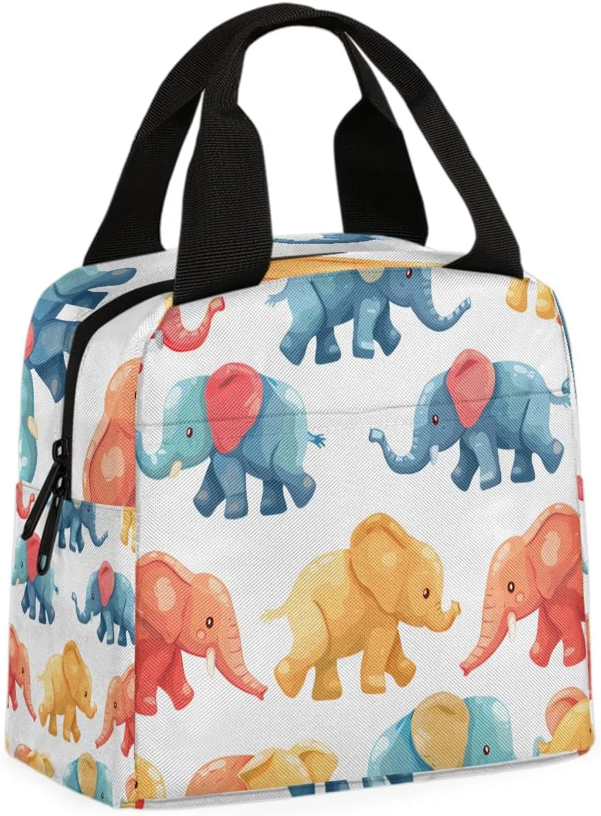 Colorful Elephant Lunch Bag Elephant Tote Lunch Bag Reusable Lunch Box Leakproof Cooler Bag
